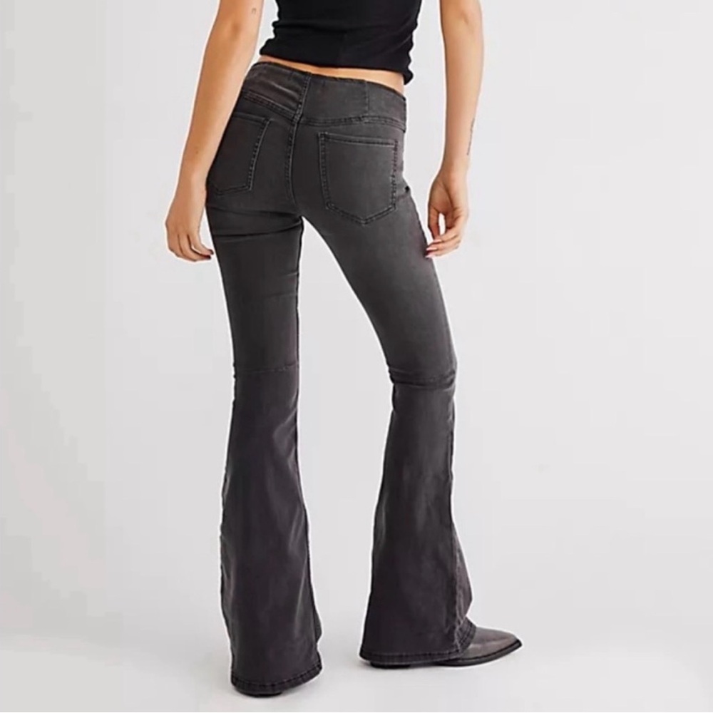 Free People Charcoal Penny Pull On Flare Jeans - Picture 2 of 6